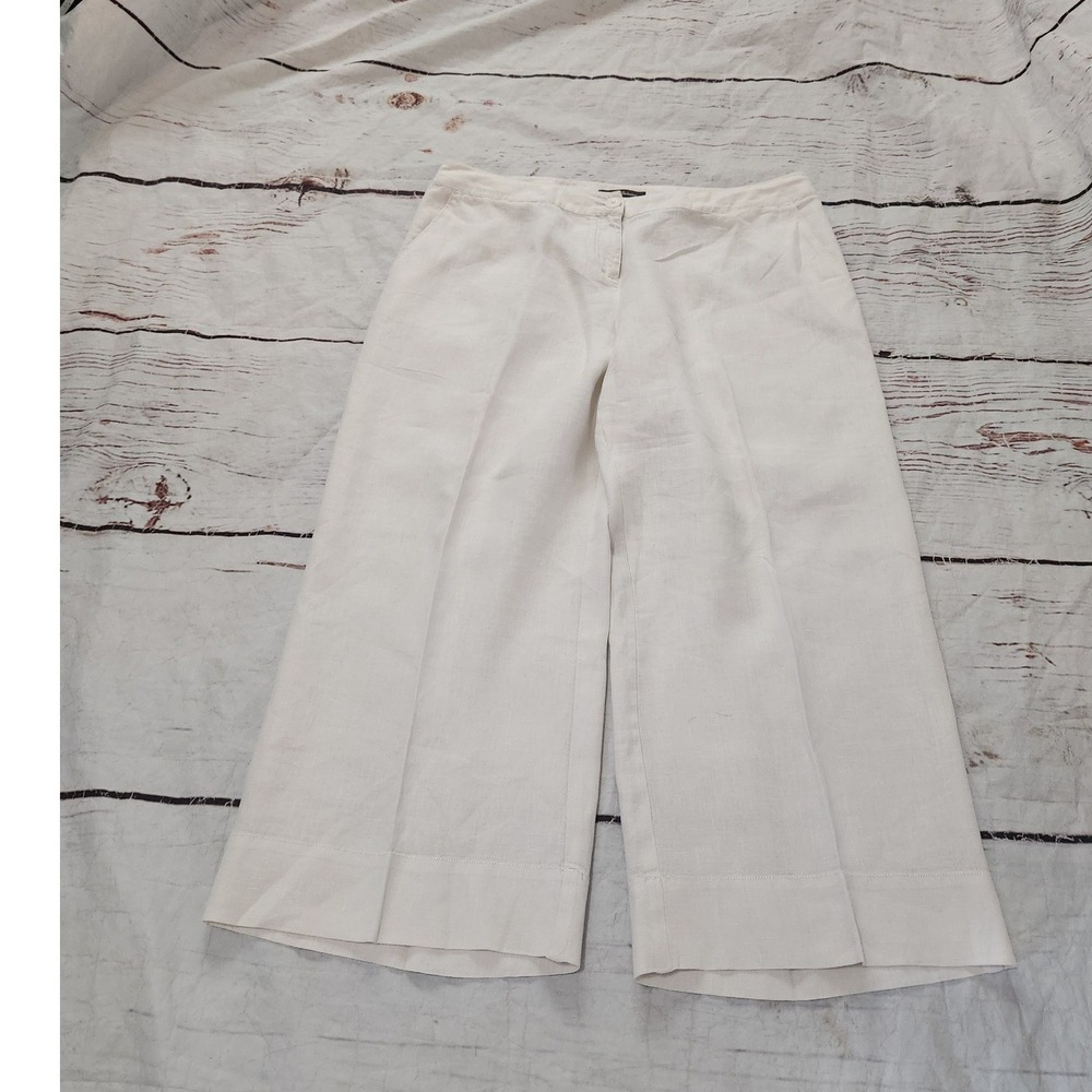 Tommy Bahama Womens White Linen Wide Leg Cropped Culotte Pants Size 18